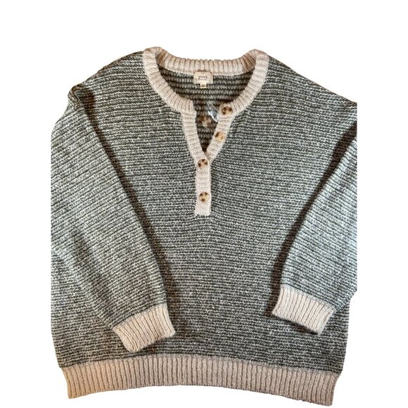 Perch By Blu Pepper Women's 3XL Henley Knit Sweater Green & Cream Button Collar - Picture 1 of 4
